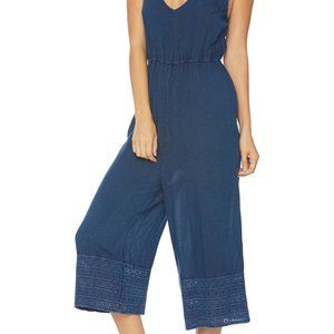 Splendid Navy Sleeveless Embroidered Wide Cropped Leg Jumpsuit